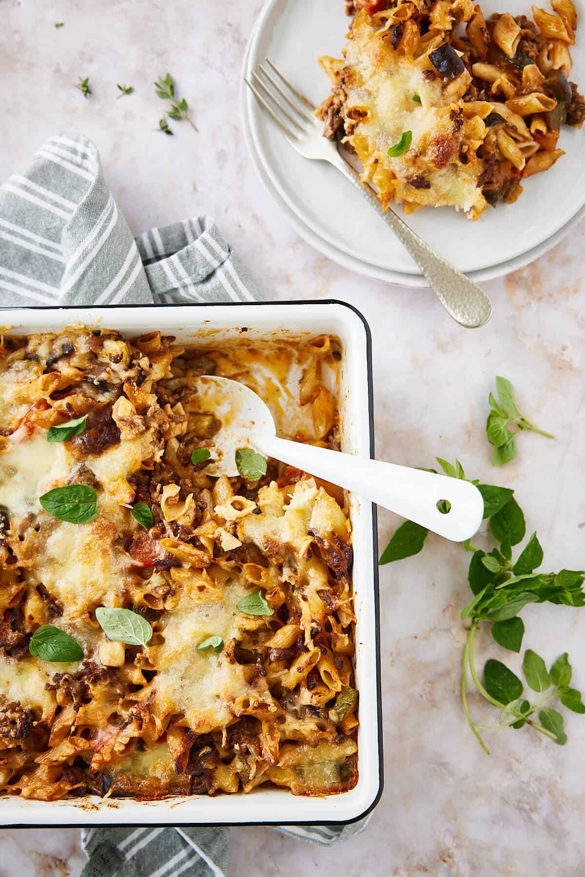 Pasta ovenschotel met gehakt en aubergine