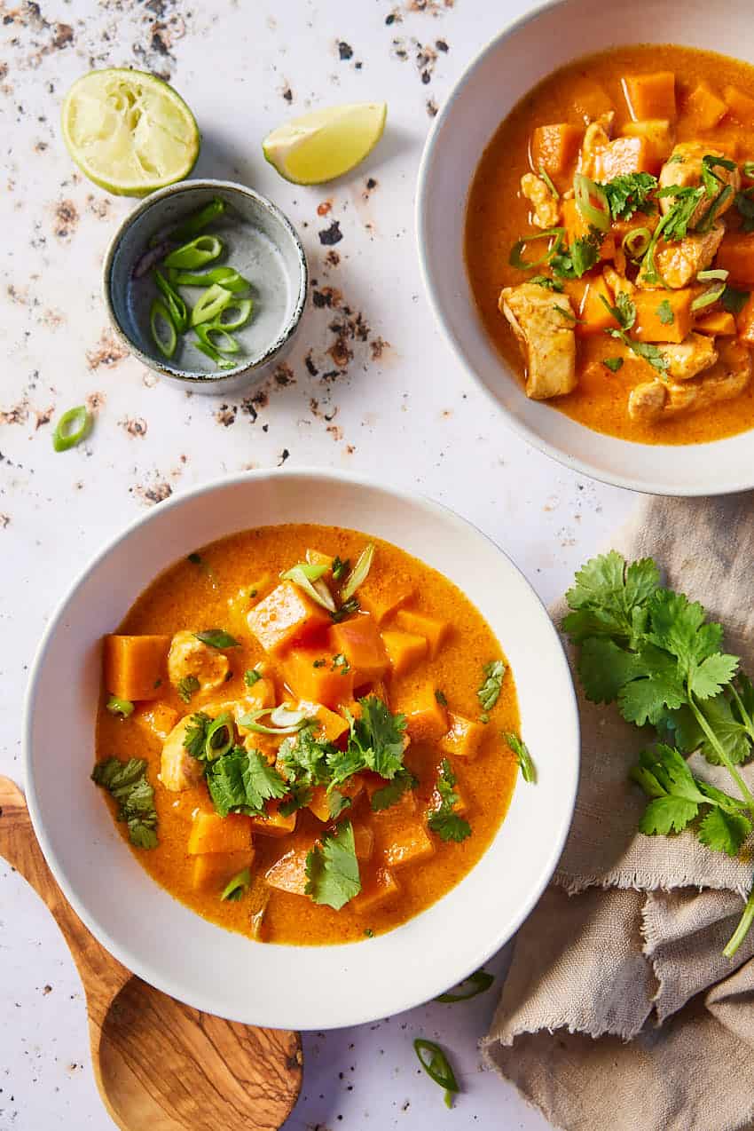 Zoete aardappelcurry met kip