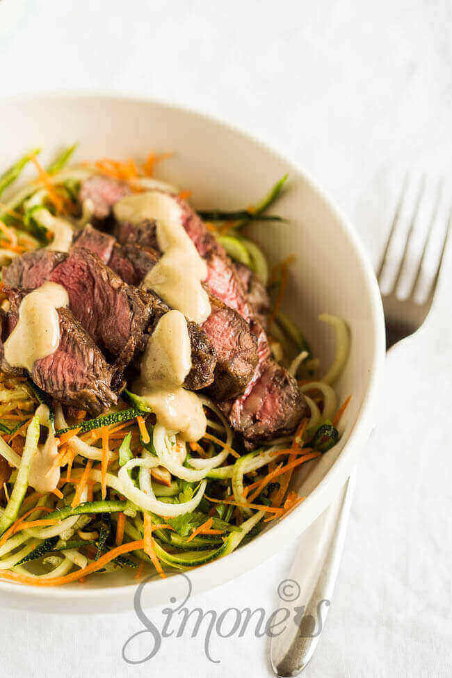 Courgette salade met entrecote