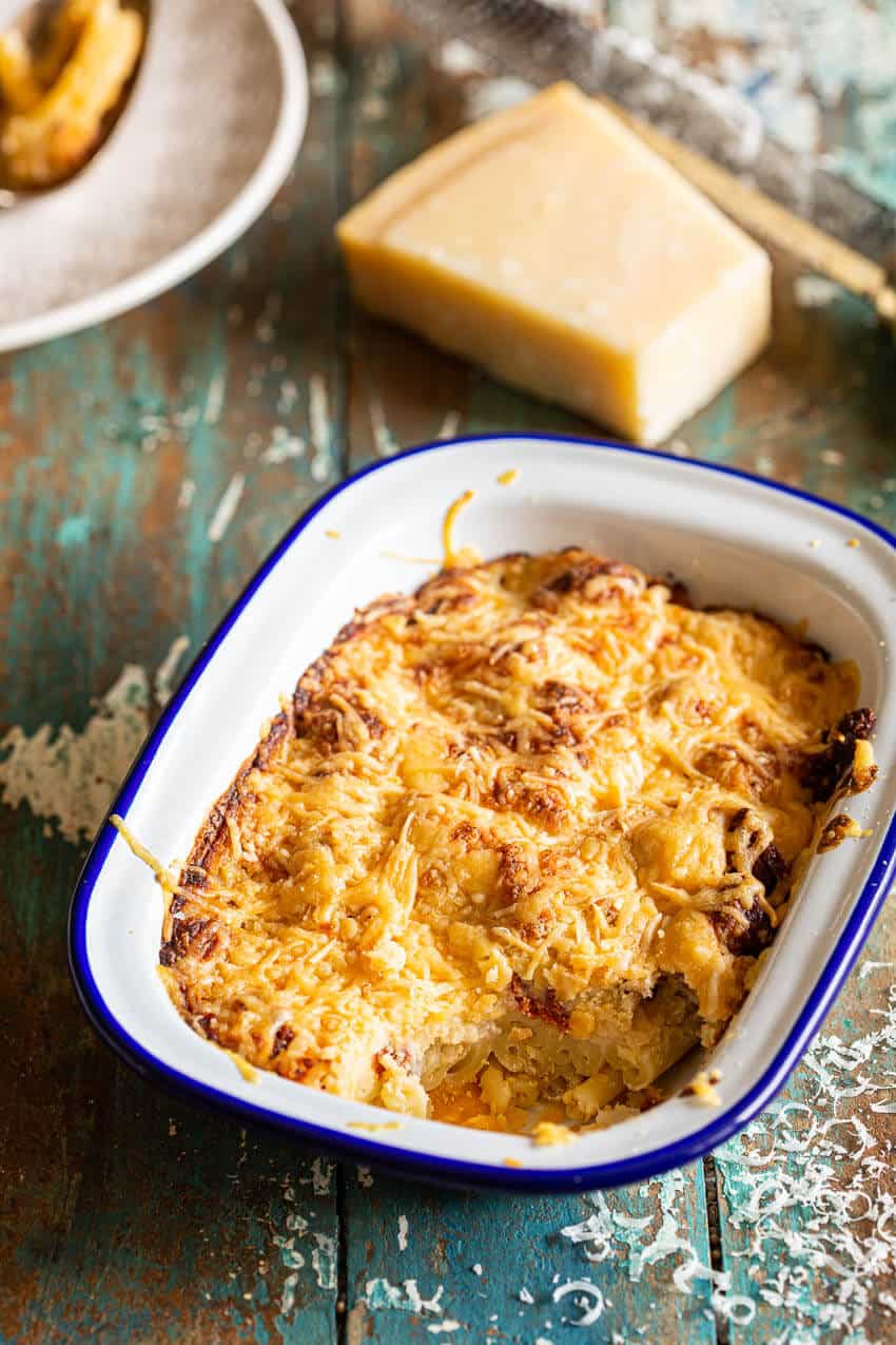 Mac & Cheese met chorizo en bloemkool