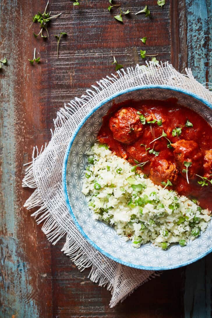 Pittige gehaktballetjes met bloemkool