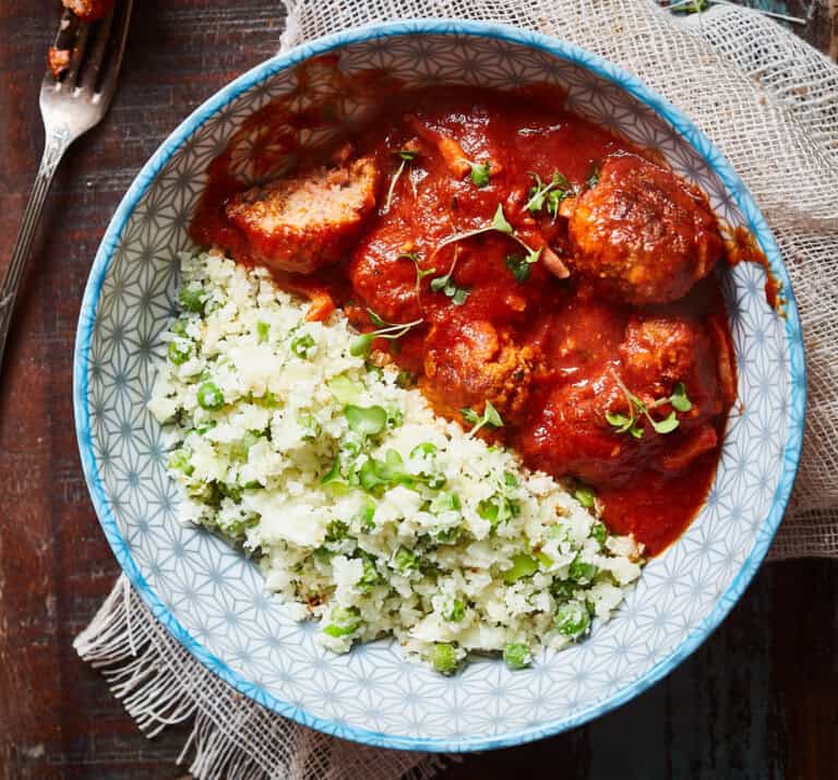 pittige gehaktballetjes met bloemkool
