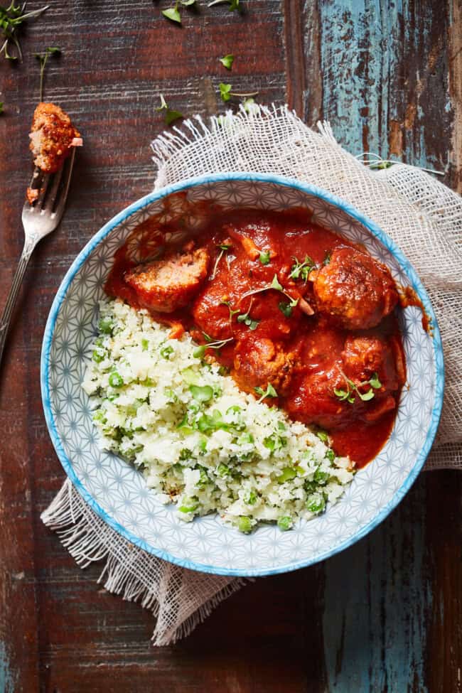 pittige gehaktballetjes met bloemkool