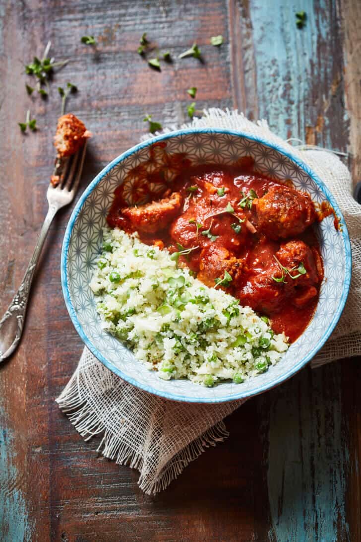 pittige gehaktballetjes met bloemkool