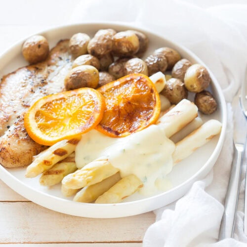 Gegrilde asperges met krieltjes en visfilet