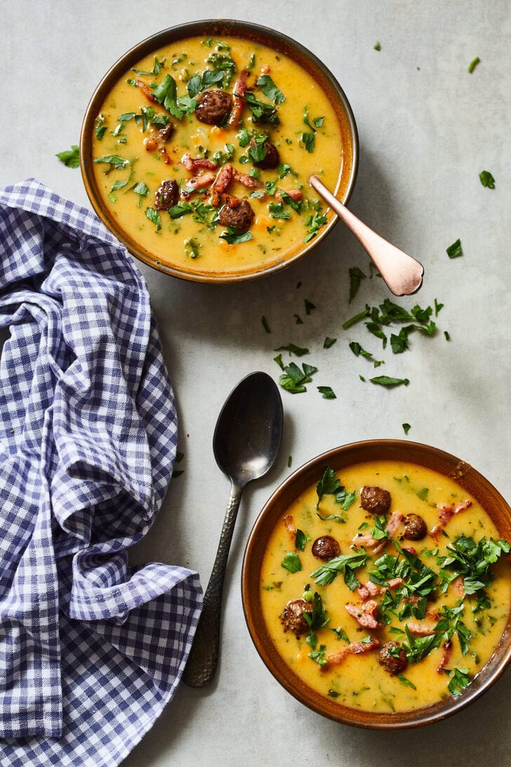 Zoete aardappelsoep met boerenkool