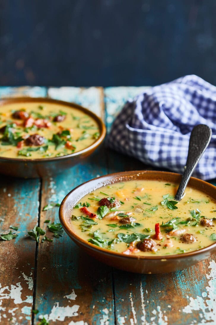 Zoete aardappelsoep met boerenkool