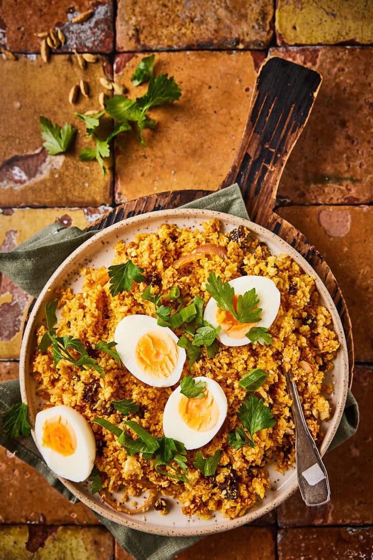 Pittige bloemkoolrijst met ei