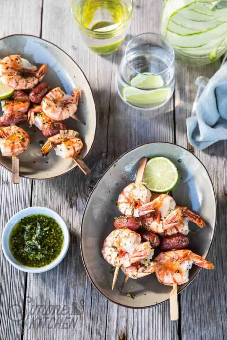 Garnalen-chorizospiesen