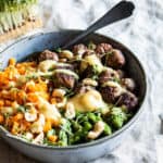 zoete aardappelrijst met gehaktballetjes