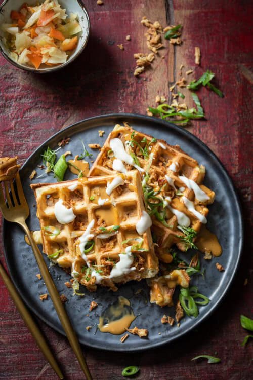 Hartige wafels met kimchi