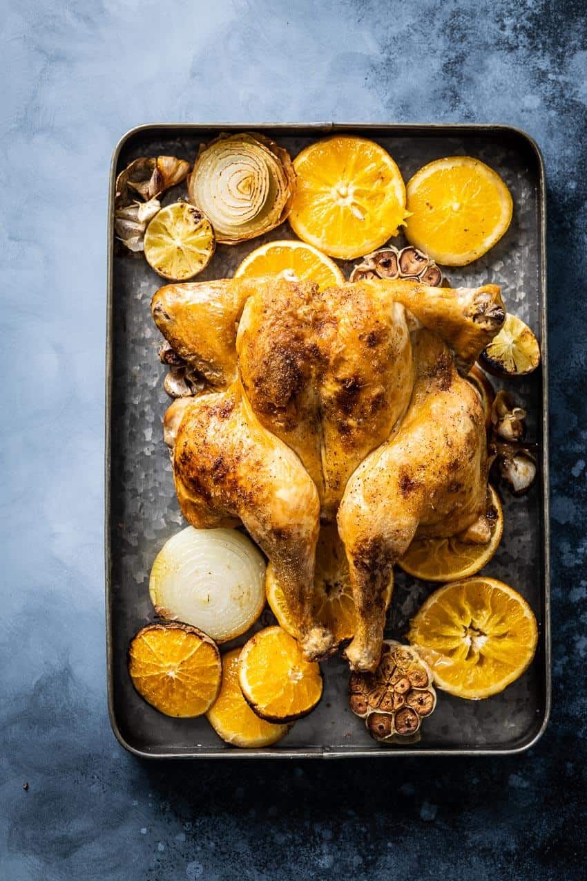 Gevlinderde kip met citrus en knoflook