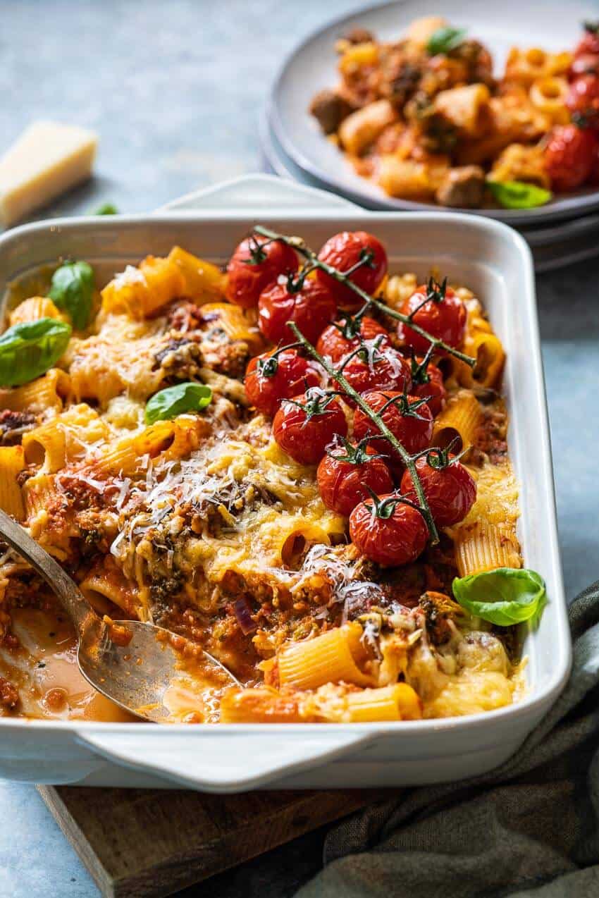 Romige pasta ovenschotel met tomaat