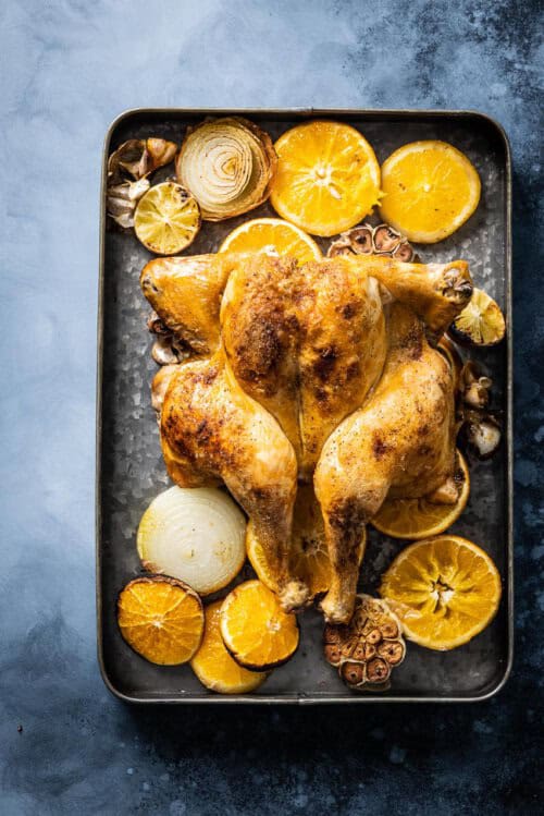 Gevlinderde kip met citrus en knoflook