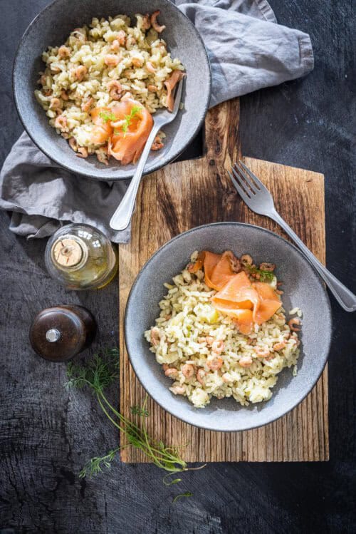 Venkelrisotto met garnalen en zalm