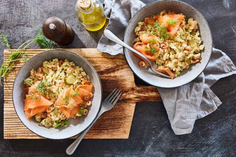 Venkelrisotto met garnalen en zalm
