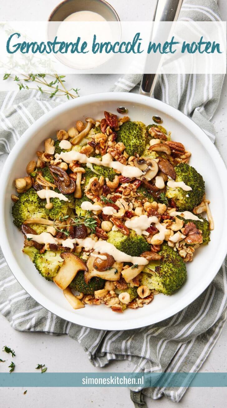 Geroosterde broccoli met noten en paddenstoelen