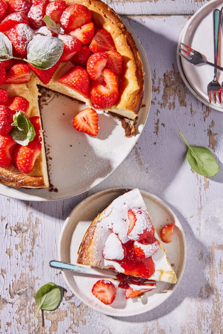 Romige cheesecake met aardbeien