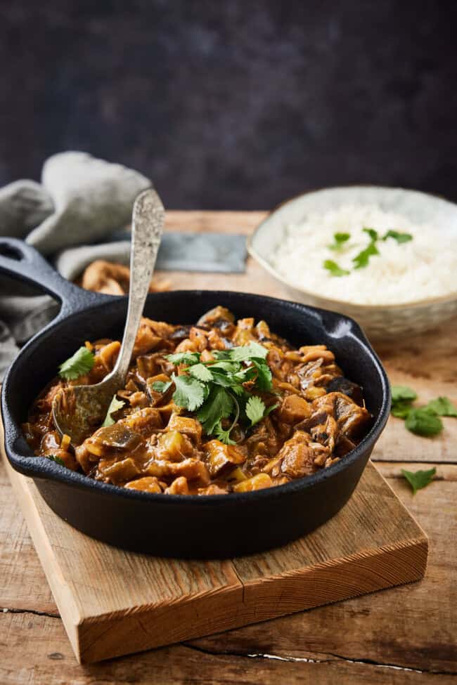 Aubergine curry met jackfruit