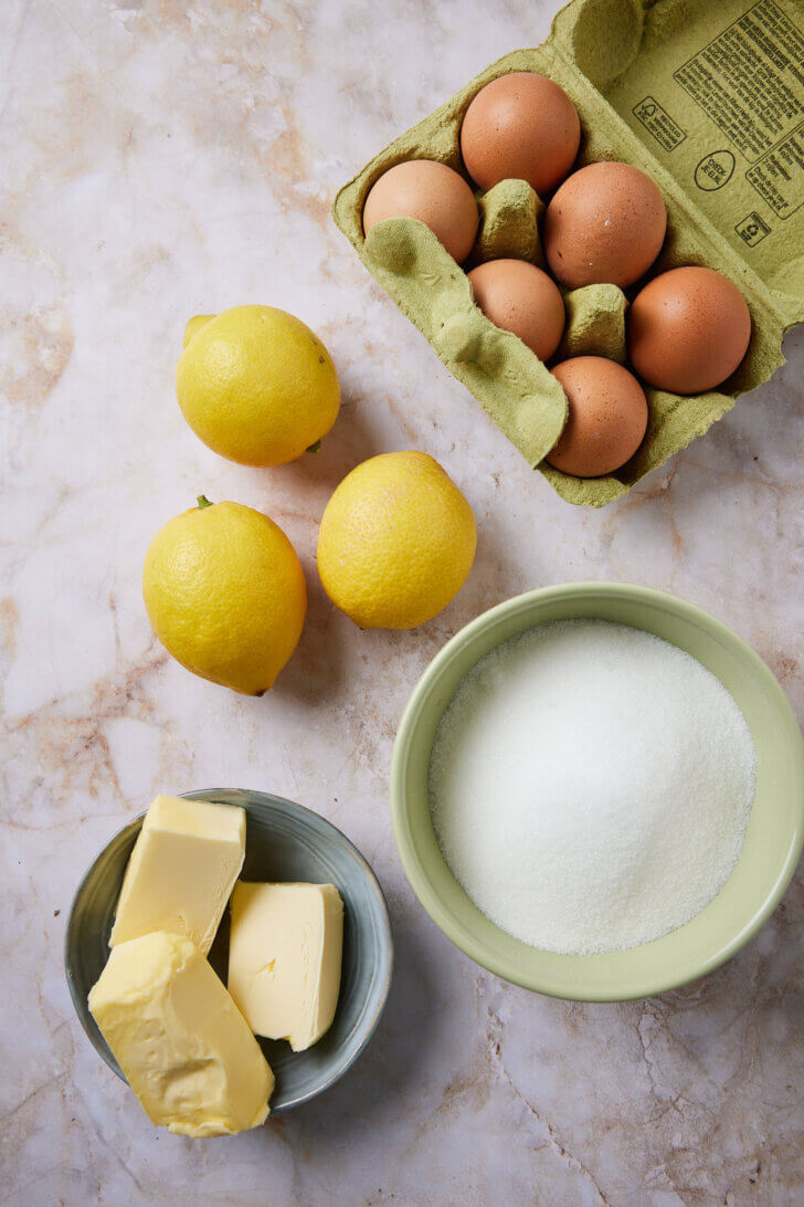 Ingredienten voor het maken van lemon curd