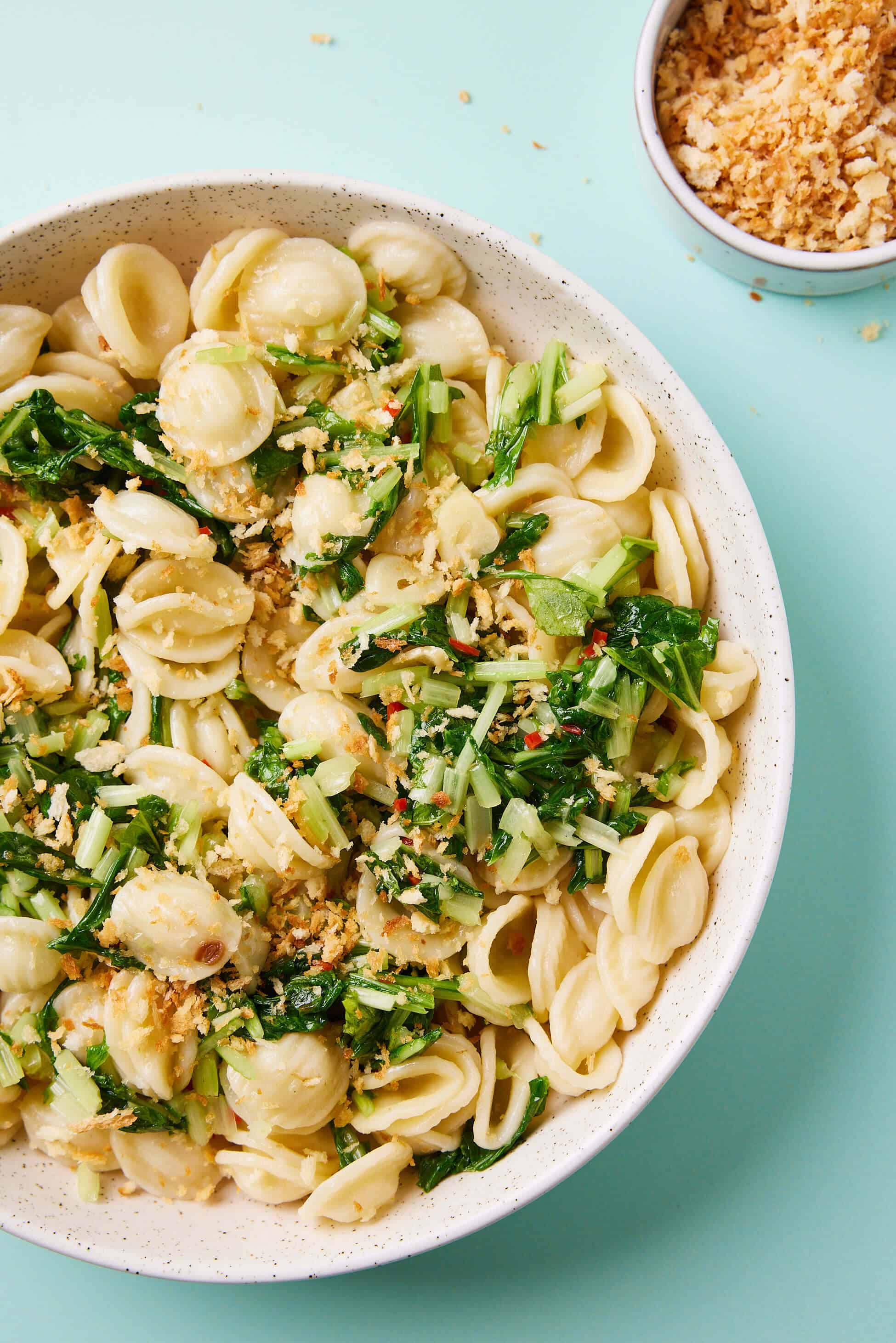 Pasta met raapstelen closeup