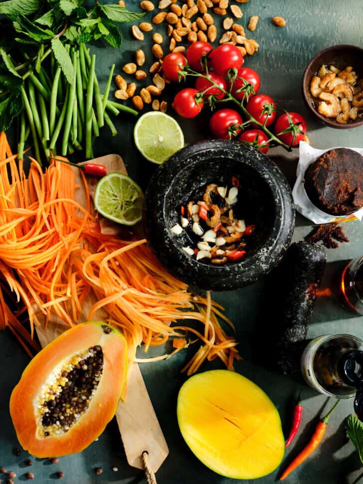 Ingredienten papaya salade