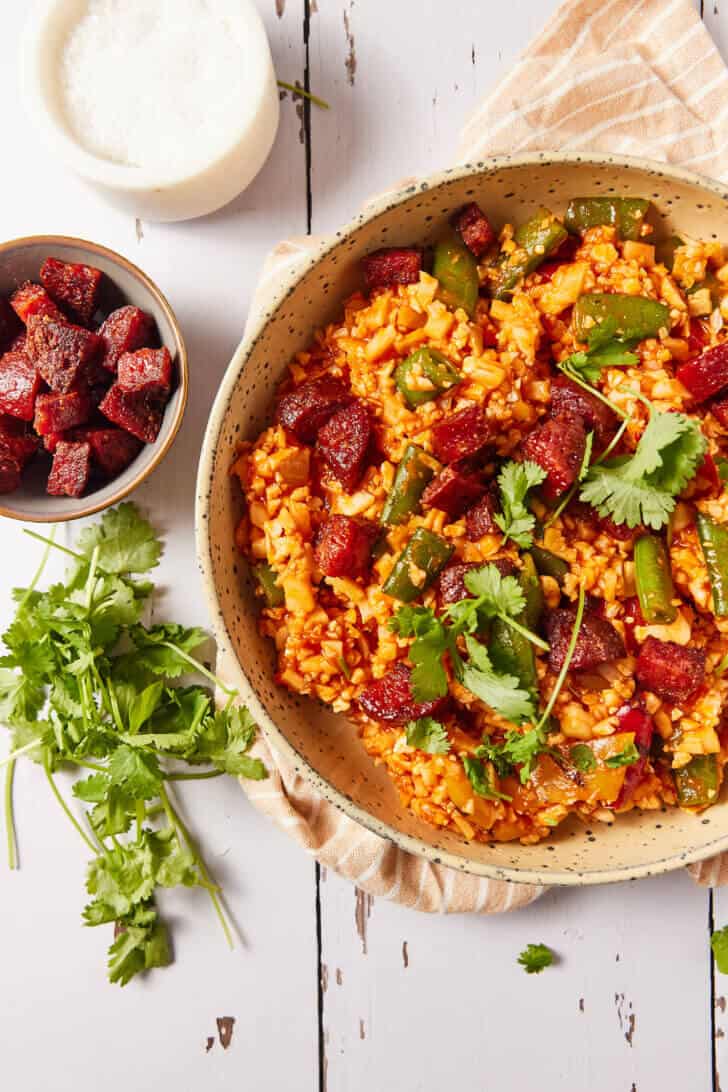 bloemkoolrijst met chorizo en tomaat