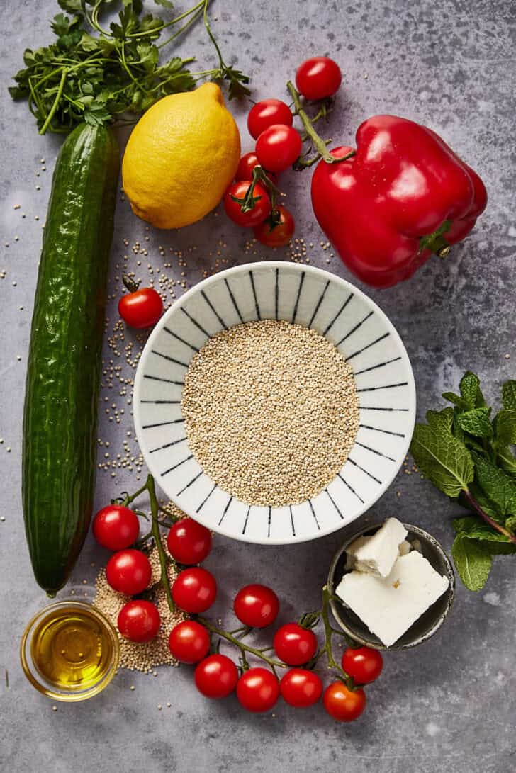 Ingredienten voor een basis quinoa salade