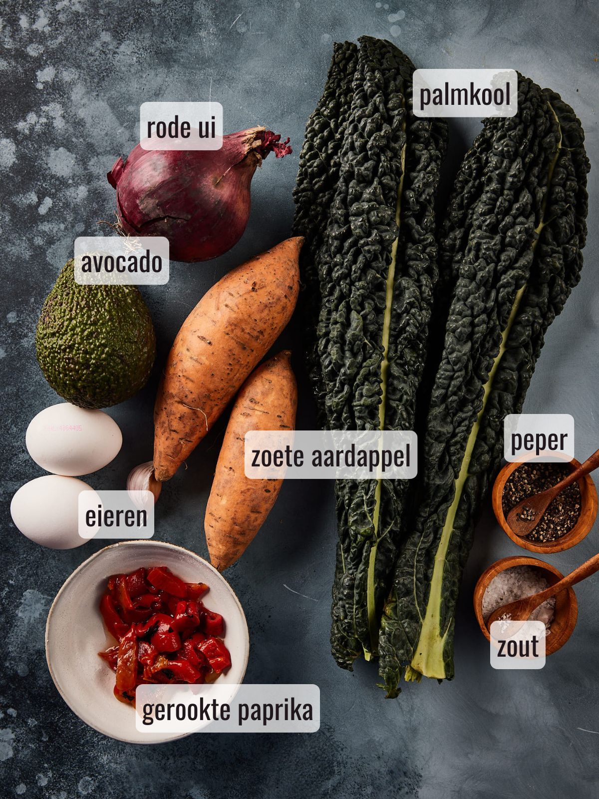 Zoete aardappel met palmkool