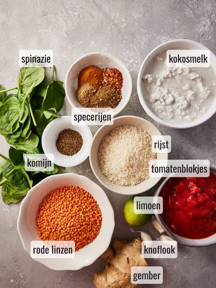 Ingredienten voor linzen dahl