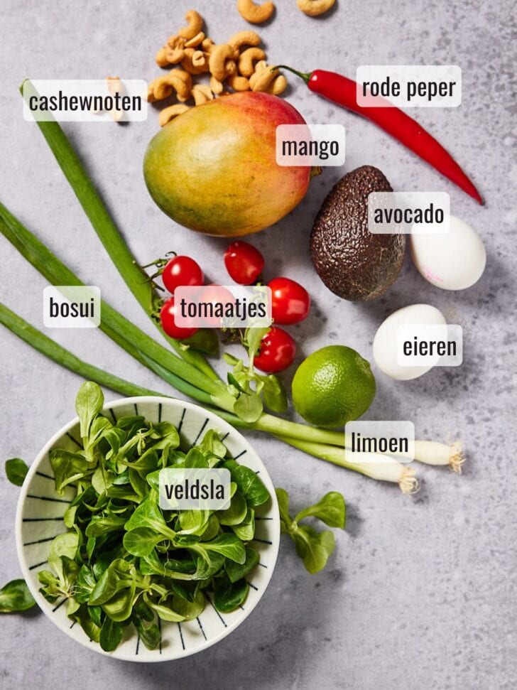 Ingredienten mango salade