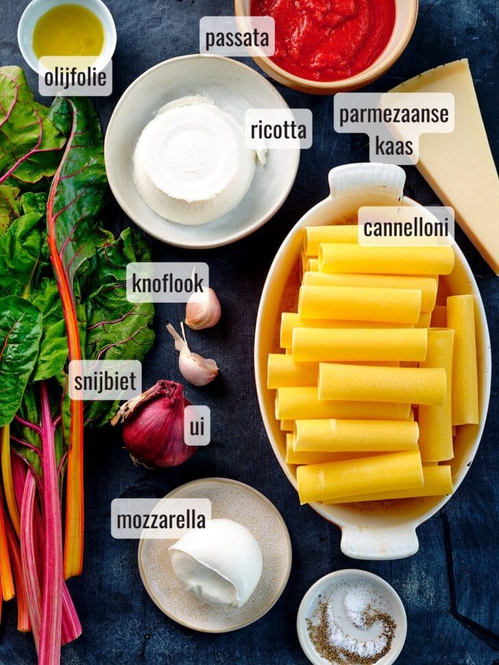 Ingredienten voor cannelloni met snijbiet