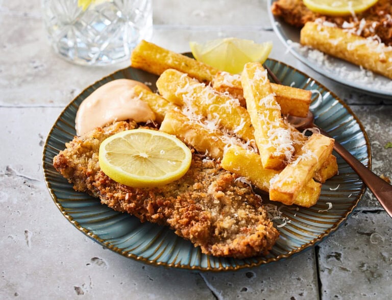 Schnitzel met funchi fries