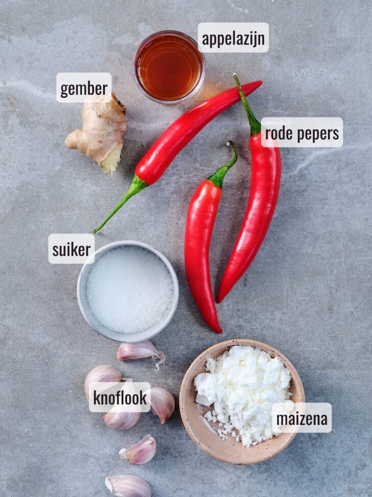 Ingredienten voor sweet chili saus